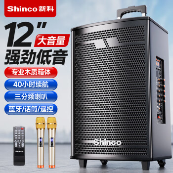 新科 （Shinco）T30广场舞音响户外大音量拉杆蓝牙音箱三喇叭重低音木质箱体家用K歌移动摆摊 12吋双咪