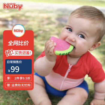 努比（Nuby）婴儿水果牙咬胶防吃手磨牙安抚全硅胶可蒸煮清洗3/6个月牙胶玩具 西瓜