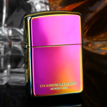 zippo edge之宝防风煤油打火机 盔甲镀钛黑冰镀钛金砖标志 男士经典