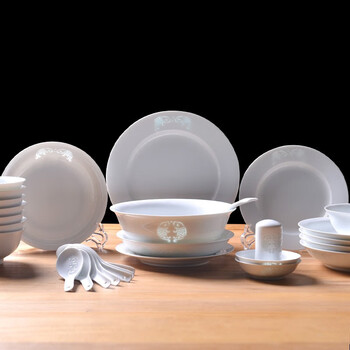 古镇陶瓷30头白玲珑餐具年年有余