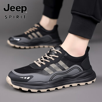 春季新款男鞋皮面四季鞋子男潮鞋时尚系带男士户外运动休闲鞋黑色38