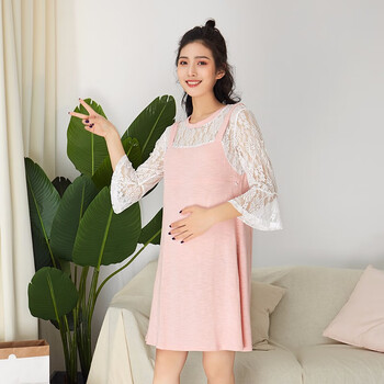 福孕妈咪孕妇连衣裙套装哺乳孕妇裙子蕾丝孕妇上衣时尚孕妇装夏季