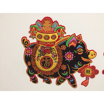 吊钱2019猪年肥猪拱门过门钱绒布贴