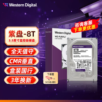 西部数据（WD） 紫盘8TB SATA3接口  3.5英寸台式机械硬盘 安防监控硬盘WD84EJRX 垂直硬盘