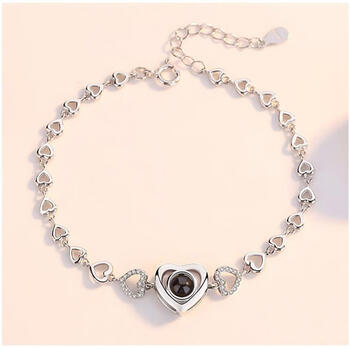 老凤祥官方旗舰店爱心投影手链纯银女简约心形种语言我爱你饰品100种