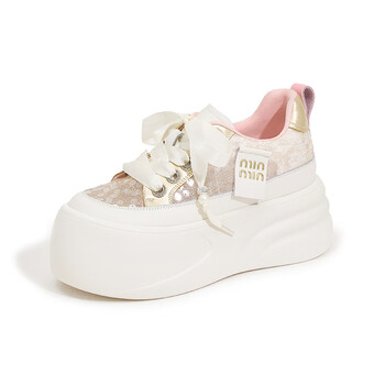 酷奇小白鞋女2024新款夏季百搭镂空网面鞋松糕厚底休闲板鞋内增高女鞋