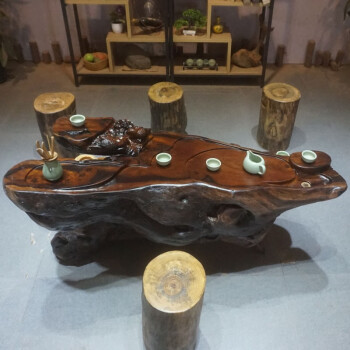 铭篆工艺 手工木雕茶台原木排水茶海树根实木茶几树头树桩茶桌