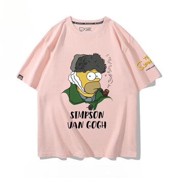 thesimpsons辛普森一家联名周边纯棉t恤衫男女夏季宽松百搭短袖粉色2