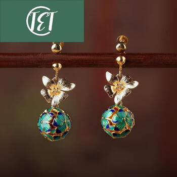 tet民族古风景泰蓝耳环复古森系超仙花朵吊坠耳坠耳夹