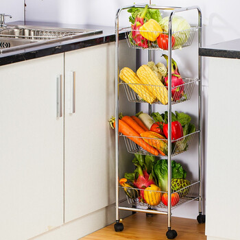 厨房置菜架落地家用不锈钢色放水果装菜的收纳架子移动蔬菜置物架liy
