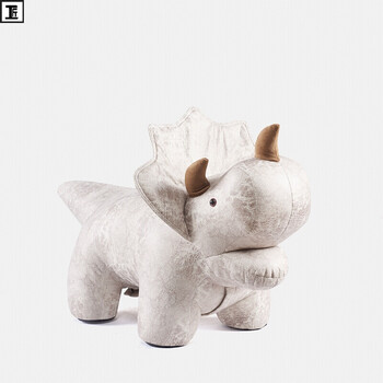 皮质独角兽座椅公仔卡通动物沙发椅坐凳房装饰摆件 白色恐龙(烫金革)
