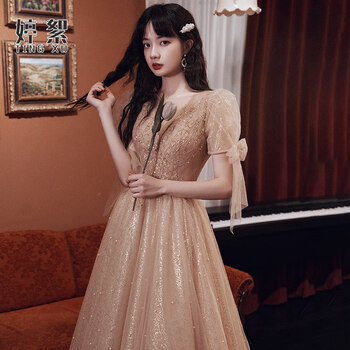 京蝌蝌晚礼服2022新款敬酒服宴会气质礼服裙女平时可穿年会主持大气