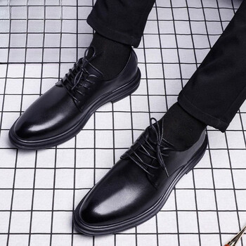 皮鞋男款2024新款商务正装真皮休闲韩版潮流英伦增高结婚新郎鞋子黑色