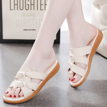 意尔康潮牌真皮拖鞋女2024夏季新款外穿舒适一字拖休闲百搭平底时尚凉