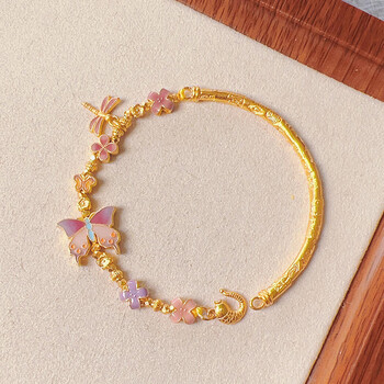 禧臣黄金低温烧蓝蝴蝶手链女2024新款999足金吉言半镯半链生日送女友