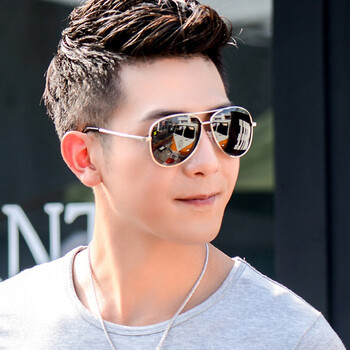 眼镜太阳镜男2019舒适个性圆脸偏光镜潮人个性复古圆脸 银框黑灰片