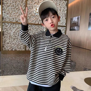 凡季华男童衫帅气长袖卫衣儿童t恤卫衣春秋款宝宝小孩2024新款 黑色