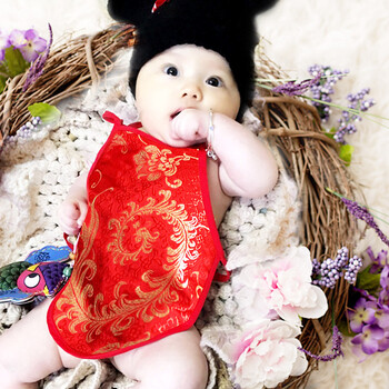 【京东优选】2019新品手工婴幼儿宝宝新生儿中国风纯棉传统绸缎肚兜