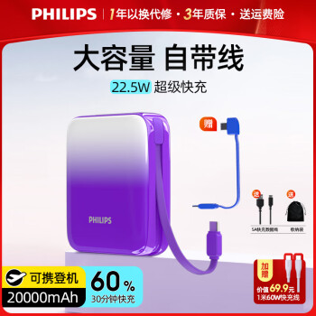 ֣PHILIPS籦20000ᱡС˫ЯƶԴƻΪСֻϷɻ ϰ*Դ˫ߡƻ+Type-C*22.5