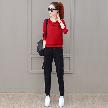 【京东优选】运动服休闲套装女春秋季2019新款韩版时尚拉条宽松圆领