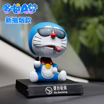 猫摇头公仔卡通动漫创意机器猫手办手机支架摇头抽烟无痕胶贴高约10cm