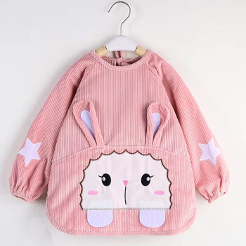 宝宝围裙儿童画画防水反穿衣宝宝罩衣水晶绒秋冬长袖防水防脏反穿衣