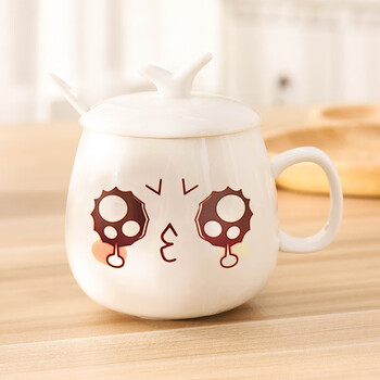 创意陶瓷杯子学生简约水杯牛奶咖啡杯马克杯套装带盖勺情侣表情杯 带