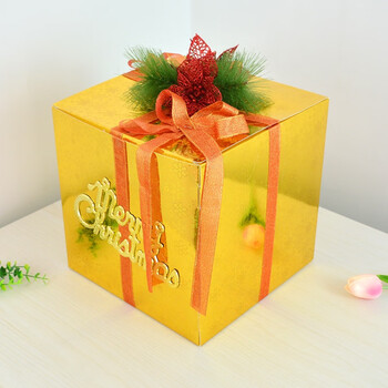盒可折叠正方形大礼品包装盒圣诞树场景装饰摆件 可折叠礼盒10cm金色