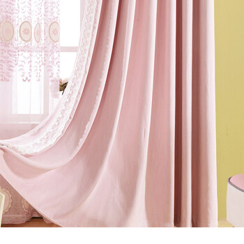 韩式田园粉色卧室竹节棉麻窗帘成品 飘窗小清新纱帘窗纱 樱花粉色布