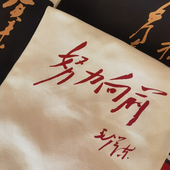 毛主席名言努力向前帆布袋白色时尚背包便携收纳手提购物上班通勤大容量单肩包文艺女性中央编译文创
