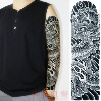 新品纹身贴花臂大花臂男女防水纹身贴防汗全臂全腿龙刹车印花腿逼真