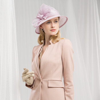 2019早春新款 英式大檐圆顶麻纱礼帽 正装礼服帽子女 粉紫色 可调节