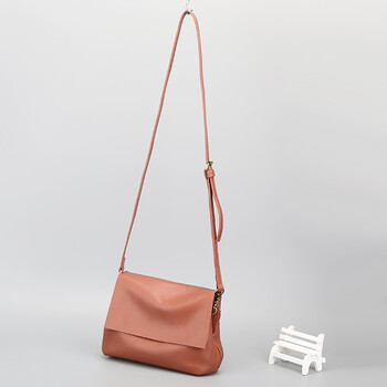 简约真皮女包2019新款时尚牛皮小包包女士百搭软皮单肩斜挎包 藕杏色