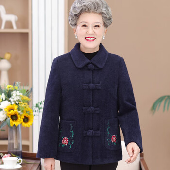 凌悠奶奶秋冬装外套女中老年上衣冬季70岁80老人太太加绒加厚衣服绣花