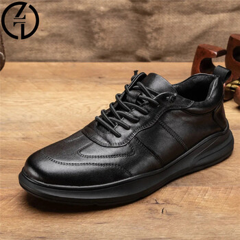 zulin品牌真皮男鞋秋季男士休闲皮鞋男潮流百搭软底松紧带懒人鞋新款