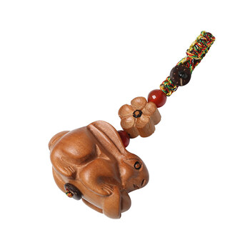 木雕兔子挂件 桃木兔子宏兔攀禄卯木三甲木雕兔子挂件2019生肖属兔