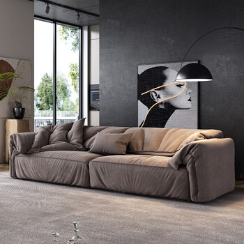 意式极简大小户型客厅磨砂布沙发四人位直排网红大象耳朵沙发 驼色