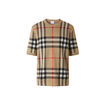 博柏利burberry男士桑蚕丝混纺格纹提花圆领短袖t恤新年礼物m