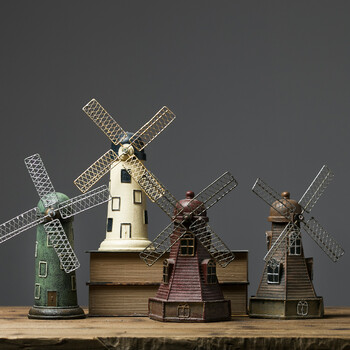 风车复古小摆件客厅酒柜家居房间软装饰品北欧柜摆设 棕色三角风车