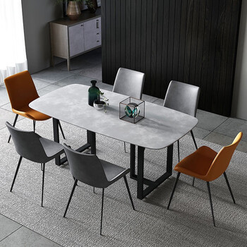 意式极简岩板餐桌长方形北欧简约现代小户型创意轻奢餐桌椅组合 1.