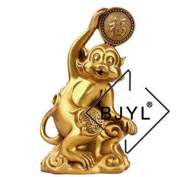 黄铜金猴送福家居摆件十二生肖猴铜工艺品风水摆设馈赠礼品