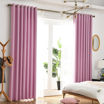 北欧拼接全遮光窗帘成品简约现代客厅卧室遮阳布隔热防晒ins风格 粉色