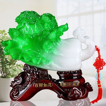 礼缘结善 玉白菜摆件百财如意家居装饰品办公室客厅书房桌面摆设 小号