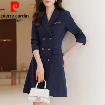 皮尔卡丹（pierre cardin）妈l妈春款女士长袖西装连衣裙女春秋2025洋气早春通勤穿搭春秋裙 藏青色 [116-125斤] XL