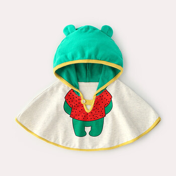 春秋宝宝外出抱衣防风披风春季棉带帽秋冬洋气防风被 绿帽卡通斗篷 73