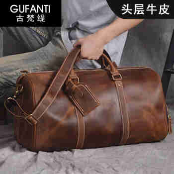 古梵缇（GUFANTI）真皮头层牛皮旅行包新款时尚潮流大容量旅游包百搭生日礼物送老公 复古棕 1L