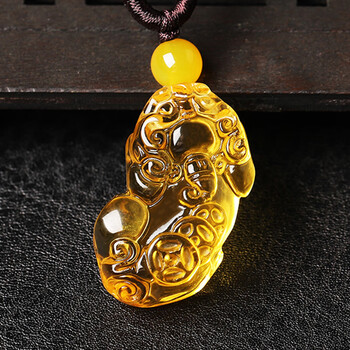 黄水晶貔貅巴西深黄色黄水晶貔貅吊坠男女同款财富皮丘项链饰品生日