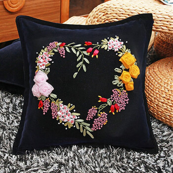 十字绣抱枕手工立体绣花刺绣diy丝带绣靠垫汽车靠枕套黑底非成品礼物