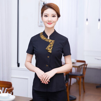 中式酒店领班收银餐厅饭店服务员工作服短餐饮传菜员制服夏装定制款