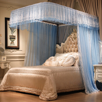 艳阳天 导轨蚊帐 带支架三开门落地u型宫廷公主风家用加密加厚 1.5/1.
